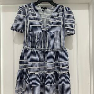 Aqua Navy and White Geometric Mini Dress